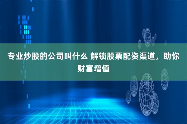 专业炒股的公司叫什么 解锁股票配资渠道，助你财富增值